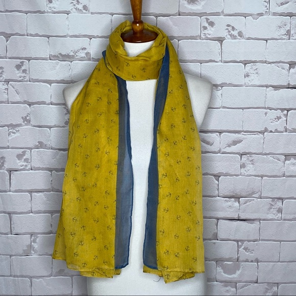 Pretty Persuasions Lightweight Scarf Wrap Anchors Yellow Blue - Picture 1 of 7